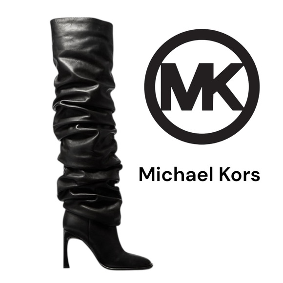 NEW Michael Kors Kelsea Black Slouchy Leather Boots - Picture 1 of 5